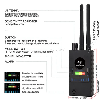 G528B Varjatud Kaamera Detektor Dual Antenni RF Signaali Wifi Salajane, Varjatud Kaamera GSM-Mobiilside Audio GPS Tracker Mini Spioon Bug Scan Finder