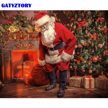 GATYZTORY Raami Santa Claus Diy Värvimine Poolt Numbrid Kit Kaasaegne Seina Art Pilt By Numbers Jõulud Lõuendile Maali Kodu