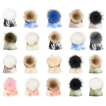 Geebro Vastsündinud beebi Tüdrukud, Poisid, Profileeritud Puuvill Multi värv Tõeline karusnaha tutt Beanies Mütsid Talv Pehme Kootud Mütsid Tüdrukutele Kingitusi