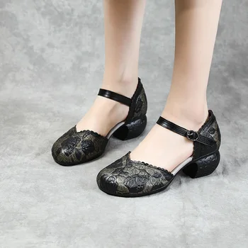 GKTINOO 2020. aasta Suvel Naiste Kingad Ehtne Nahk Naiste Pumbad Käsitöö Mugav Vintage Stiilis Kõrge Kontsaga sandaalid naistele sandalia