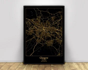 Glasgow ' S Šotimaa Black&Gold City Kerge Kaardid Kohandatud Maailma Linna Kaart Plakatid Lõuend Trükib Põhjamaade Stiilis Seina Art Home Decor