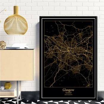 Glasgow ' S Šotimaa Black&Gold City Kerge Kaardid Kohandatud Maailma Linna Kaart Plakatid Lõuend Trükib Põhjamaade Stiilis Seina Art Home Decor