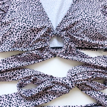 GNIM Kõrge Vöökoht Leopard Bikini Supelpüksid Naiste 2020 Sidemega Lühikesed Varrukad Naiste Ujumistrikoo Suvel trikoo Kaks Tükki Biquinis