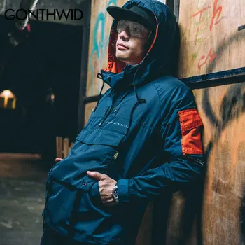 GONTHWID Ees Tasku Pullover Jakid, Meeste 2020. Aasta Sügisel Pool Lukuga Topp Jope Mees Hip-Hop Vabaaja Windbreaker Mantel Streetwear