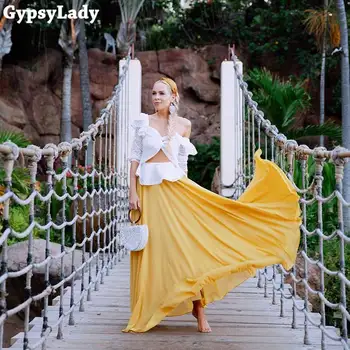 GypsyLady Sinep Asümmeetrilise Maxi Seelik Elastne Talje, Pluss Suurus Särgid Naiste Vabaaja Sifonki Kõrge Kvaliteediga Big Hem Boho Seelik