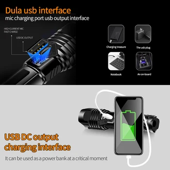 HEDELI uus XHP100 topelt lüliti taktikaline taskulamp USB laetav teleskoop kerge waterpoor jahindus enesekaitseks taskulambi valgus