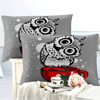 HELENGILI 3D-Voodipesu Komplekt Owl Print tekikott set tõetruu bedclothes koos padjapüür voodi komplekt kodutekstiilid #MTY-07