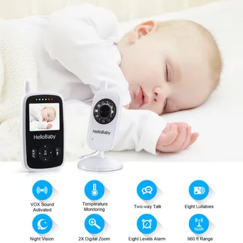 HelloBaby Traadita Video Baby Surveillant koos Digitaalse Kaamera HB24, Night Vision Temperatuuri Järelevalve-ja 2-Tee Talkback Süsteem