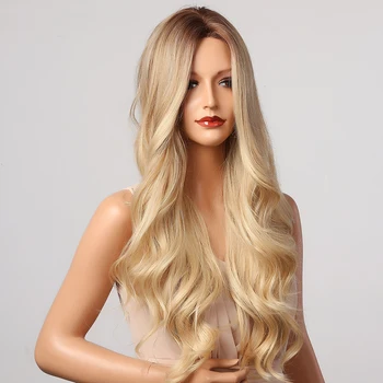 HENRY MARGU Blond Ombre Parukad Sünteetilisest Pikk Laineline Cosplay Juuksed Parukad Naiste Keskmine Osa Looduslike iga Päev kuumakindel Parukad