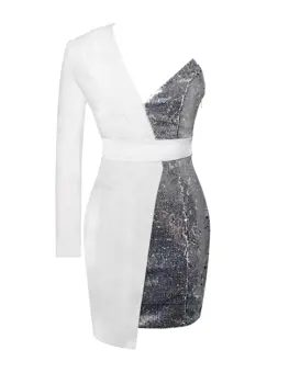Hirv Lady Bleiser Kleit Naiste 2020 Valge, Ühe Varruka Poole Bodycon Kleit Mini Krepp Sequin Kleit Seksikas Naiste Klubi Kleidid