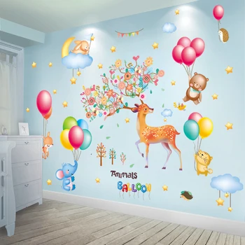 Hirv Loomade Seina Kleebis Vinüül DIY Cartoon Õhupallid Seinamaaling Kleebised Lapsed Tuppa Baby Magamistuba Lasteaed Kodu Kaunistamiseks