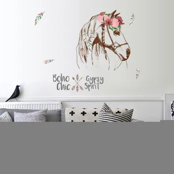 Hobuse pea boho mustlane stiilne vaim seina kleebised põrandaliistud juhatuse lapsed elutuba magamistuba köök lasteaed rõdu home decor