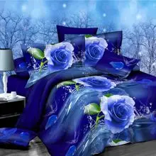 Hot Müük Liblikas Sinine Roos Romantiline 3D-Voodipesu Komplekti tekikott Bedsheet Padjapüür 4tk King Kena Pehme Bedclothes50
