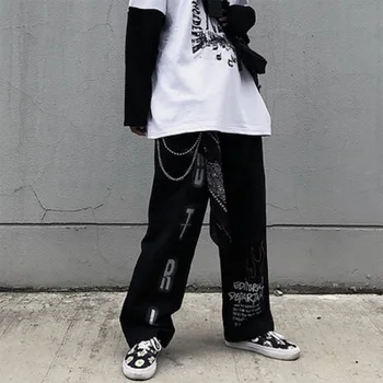 HOUZHOU Gooti Harajuku Püksid Naiste Emo Jaapani Streetwear Naiste Püksid Indie Esteetiline Goth Püksid Prindi Hip-Hop 2000ndate