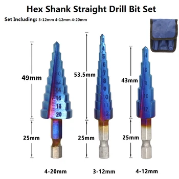 HSS Nano sinine Kaetud Step Drill Bit Puurimine Elektrilised Tööriistad Metallist kiirlõiketerasest Puit Auk Lõikur Samm Koonus Puuri komplekt