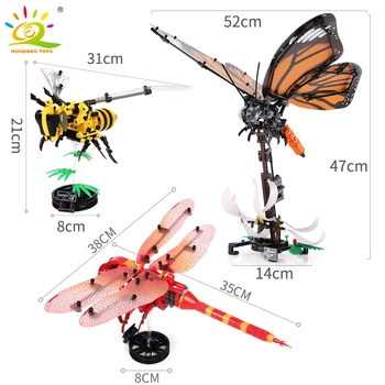 HUIQIBAO Simuleeritud Putukate Mesilaste Wrap Liblikas Dragonfly Building Block Tehnilised Looma Linna Tellised Haridus Mänguasjad Lastele