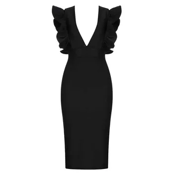Hulgi-2020 Uusim Naiste kleit Must, Punane, V-kaeluse jaoks seksikas klubi Celebrity Boutique kokteiliefekti sidemega kleit