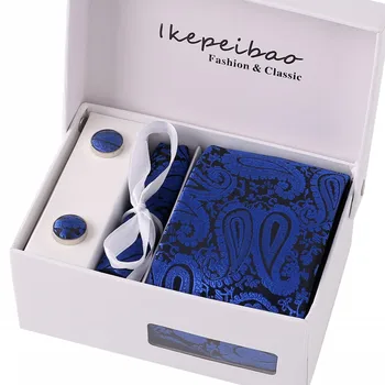 Ikepeibao Kohandatud Brändi Meeste Lipsud Lilla Kontrollida Sinine Dots Necktie Komplekti Cufflinks Hankies koos kinkekarp Pakkimine