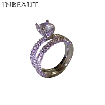 INBEAUT Diamant Ring Määratud Femmes Suurepärane Katkesta Vahuveini AAA Tsirkoon 4 Küünis Engagement Rõngad Paar Sünnipäeva Kingitus Ehted