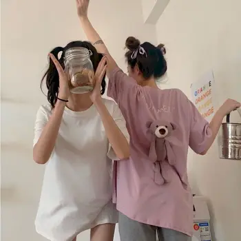 Ins sõbrannadega naiste topid tshirts korea stiilis t-särgid suvel magus kawii mood t-särgid preppy eemaldatav kandma o-kaeluse tee