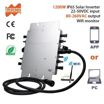 IP65 1200W MPPT Grid Tie Mikro-Solar Inverter, 22-50VDC 80-280VAC, 45Hz ~ 64Hz jaoks 4x400W Paneelid Max, Wifi modem monitor