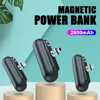 Iphone Android Mini Magnet Laadija Power Bank Micro-USB Type C 2600mAh Kantav Patarei 3 in1 Mobiiltelefoni Laadija