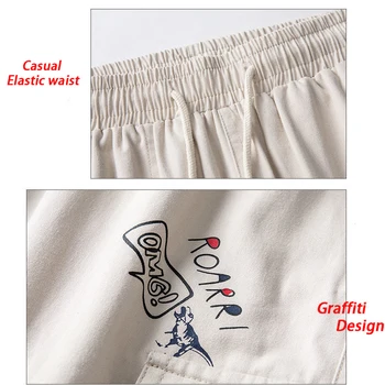Jaapani Fashion Streetwear Cargo püksid meestele Harajuku Graffiti Kottis Lai Jalg Vabaaja Püksid Pahkluu Pikkusega Püksid Riided Valge