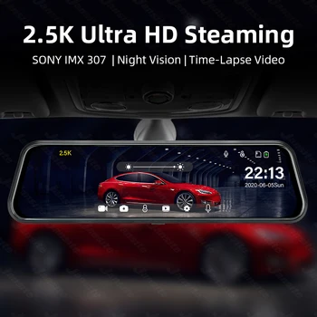 Jansite 2.5 K+1080P Kriips Cam Ees ja Taga Car DVR Streaming Peegel videosalvesti Registripidaja Rearview Mirror Kaamera Öise Nägemise