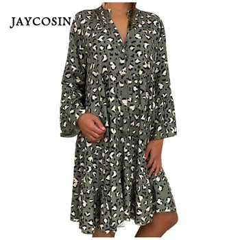 Jaycosin Pluss Suurus Kleit Naiste Suvised Vabaaja Õie V-Kaelus Pikk Varrukas Vaba Naine, Kleit Vestidos Vintage Kleidid Rüü Femme