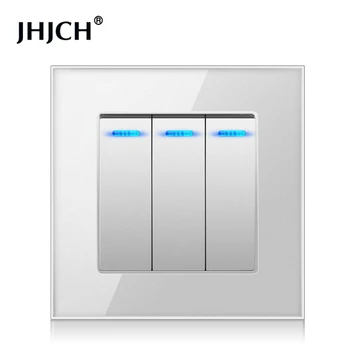 Jhjch-Panel de cristal templado de lujo, interruptor de luz de 3 entradas y 1 vía, interruptor de viilutatud de encendido y apagado c