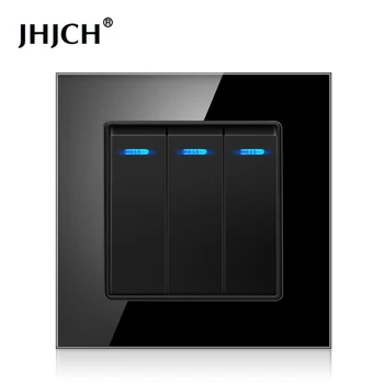 Jhjch-Panel de cristal templado de lujo, interruptor de luz de 3 entradas y 1 vía, interruptor de viilutatud de encendido y apagado c