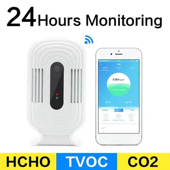 JQ-200 Intelligentne WIFI Kodu Sudu Mõõteseade CO2 HCHO Õhu Kvaliteedi Analüüs Tester Andur-Detektori Temperatuur Niiskus Monitor