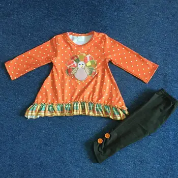 Jumalik Thanksgiving puhkus langeb lapsed riided baby Väikelapse tüdruk türgi tikitud riided laste boutique riided