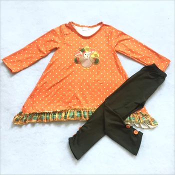 Jumalik Thanksgiving puhkus langeb lapsed riided baby Väikelapse tüdruk türgi tikitud riided laste boutique riided