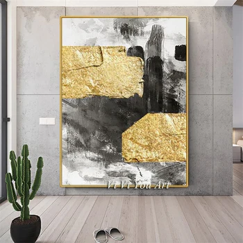 Kaasaegne ja Abstraktne Hall Gold Foil Lõuend Art Fashion Sinine Plakat Käsitsi Maalitud Seina Pilt elutuba Cuadro Teenetemärgi