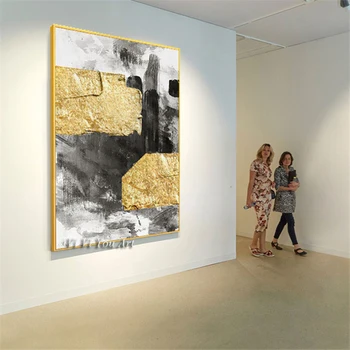 Kaasaegne ja Abstraktne Hall Gold Foil Lõuend Art Fashion Sinine Plakat Käsitsi Maalitud Seina Pilt elutuba Cuadro Teenetemärgi