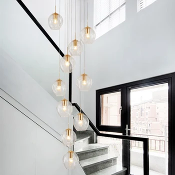Kaasaegne minimalistlik suitsu hall maagia bean klaas lambivarju lühter saab kohandada duplex trepikoda teenetemärgi LED valgustus