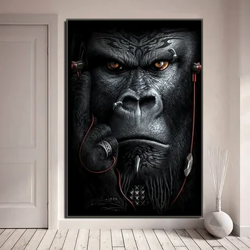 Kaasaegne Suur Ninasõõrmed Musta Gorilla Lõuendile Maali Pildi Põhjamaade Loomade Plakat ja Trükib Ahv Seina elutuba Home Decor
