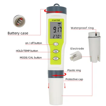 Kaasaskantav Digitaalne Tester Pen Tüüpi pH EÜ TEMP Arvesti Acidometer Juua 3 in 1 Multi-parameeter Vee Kvaliteedi Analüsaator vahend 30%maha