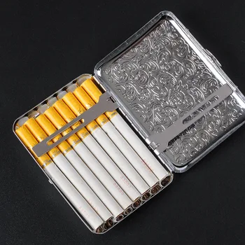 Kahepoolne Graveerimine Metallist sigaretitubakas Juhul Holding 16pcs Paks Sigaretid Omanik Box Ladustamist Konteineris, Mille 2-Klambrid