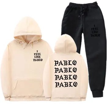 Kanye West Pablo Spordirõivad, mehed sport kapuutsiga riietus casual sportswear tops + püksid mood dressipluus tracksuit