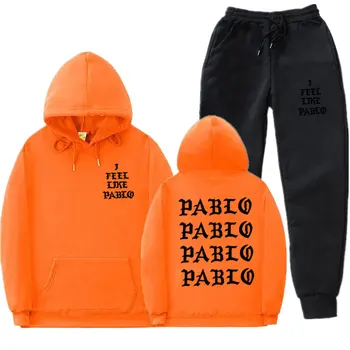 Kanye West Pablo Spordirõivad, mehed sport kapuutsiga riietus casual sportswear tops + püksid mood dressipluus tracksuit