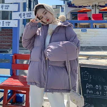 Kapuutsiga puuvillane jakk naiste korea versiooni lahti talvel uut Hong Kong stiilis Harajuku paksenenud leib riided trend