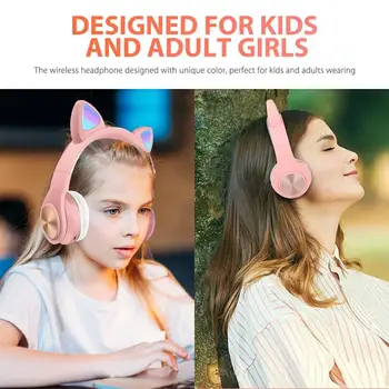 Kass Kõrva 5.0 Bluetooth Kõrvaklapid LED Müra Tühistamises Tüdrukud-Lapsed Armsad, Peakomplekti Toetada TF-Kaardi Pesa 3,5 mm Mikrofoni Juhtmeta Kõrvaklapid