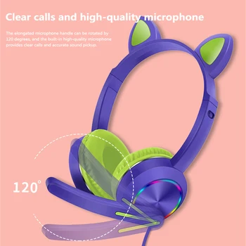 Kass Kõrva Helendav Peaga paigaldatud Kõrvaklapid Koos Mikrofoni 3,5 mm-Mängude Juhtmega Peakomplekt Lapse Laste Kingitused Kõrvaklapid 2020