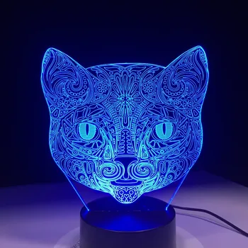 Kassi Nägu 3D Visuaalne Lamp Optiline Illusioon Led Night Light Hämmastav, 7 Värvid Art Kassi Pea Puutetundlik Lüliti Lambi Tilk Laevandus