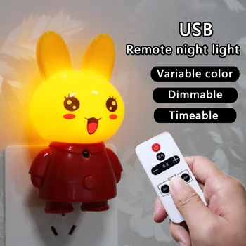 Kaugjuhtimispult LED Night Light USB 5V Karbis Küülik Lähedal Lamp Baby Laste Kodu Magamistuba Ajustable Heledus Ajastus Kerge
