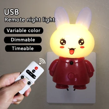 Kaugjuhtimispult LED Night Light USB 5V Karbis Küülik Lähedal Lamp Baby Laste Kodu Magamistuba Ajustable Heledus Ajastus Kerge
