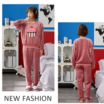 Kemeja Naiste Talve Pajama Set Home Sobiks Samet -, Plüüš-Paksud Riided Naiste Kuulu Homewear Naiste Fliisist Pidžaama Sleepwear