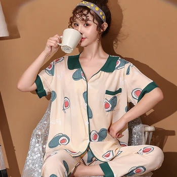 Kevadel ja Suvel Daamid Pajama Set Viskoosne kiudaineid 2tk Komplekt Õie Trükitud Elegantne Femme Pakkumise Sleepwear Homewear
